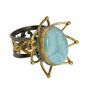 Anillo de bodas de plata de ley 925 único y elegante para mujer, piedra preciosa de Larimar Natural, cuarzo para fiestas, moda de alta calidad - Product Image 1