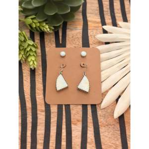 Navajo <b>Opal</b> & Sterling Silver Dangle and <b>Stud</b> <b>Earring</b> Set Vintage Geometric Gold Plated Jewelry with Pearl and Diamond Stone - Product Image 1