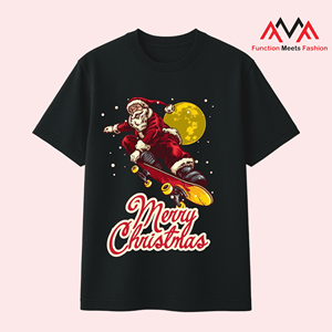 เสื้อยืดแขนสั้นพิมพ์ลายคริสต์มาส สไตล์เวียดนาม สีดำ ผ้าฝ้าย 95% สำหรับใส่ลำลอง/สตรีทแวร์/ชุดชายหาด (ลายกราฟิก) - Product Image 1