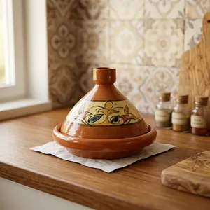 Tajín Marroquí Ecológico Hecho a Mano para Dos Personas, Pequeño, Tradicional, de Barro, Compatible con Cocina de Gas, con Tapa - Product Image 1