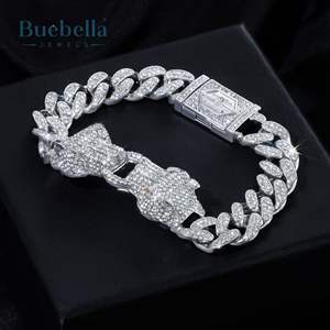 12mm 925 Plata 18K chapado en oro blanco Iced doble Pantera pulsera cubana Hip Hop joyería para hombres - Product Image 4