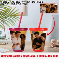 Gobelet en plastique réutilisable de 16 oz avec paille et couvercle, tasses à boire en PP colorées avec logo personnalisé pour smoothies, fournitures de fête, usage quotidien