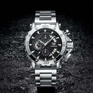 NEKTOM Jam Tangan Stainless Steel Pria, Arloji Olahraga Quartz Pilot Quartz untuk Lelaki