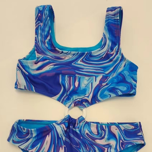 Ensemble de bikini personnalisable avec micro-soutien-gorge, motifs à carreaux, fruits, animaux et unis, décorations en strass et dentelle, logo sur la taille avant - Product Image 1