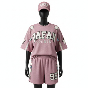 Ensemble court en maille pour femme, respirant, en tissu athlétique polyester, avec empiècements contrastants et logo personnalisé, 100 % coton - Product Image 1