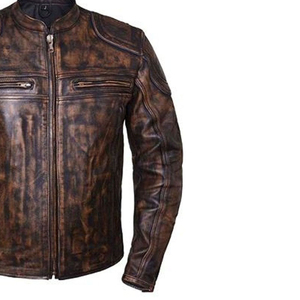 Nouvelle arrivée, veste de motard en cuir de vache véritable personnalisée, style vintage élégant à rayures avec fermeture éclair longue - Product Image 3