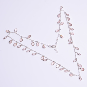 Collar de Plata de Ley 925 con piedras preciosas de cuarzo rosa, cadenas de estilo clásico, regalos de joyería para mujeres para fiesta de compromiso de boda - Product Image 1