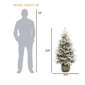 Sapin de Noël floqué pré-éclairé <span class=keywords><strong>en</strong></span> <span class=keywords><strong>pot</strong></span>, feuillage et pommes de pin enneigés, lumières LED chaudes, décoration d'hiver pour table et entrée - Product Image 2