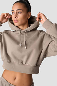 Sweat à capuche femme Stonewashed Technique Anti-rides respirant Logo personnalisé broderie gros pull court pour l'entraînement de gymnastique - Product Image 3