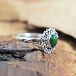Opale éthiopienne noire 925 bague en argent sterling avec pierres précieuses naturelles bijoux faits à la main cadeau pour elle - Product Image 3