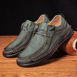 Men's Large Size Running Microfiber Shoes Spring Autumn Casual Bean Lace-up Handmade Breathable Mesh Lining Rubber Outsole Shoes - Product Image 3