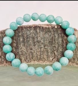 Bracelet en amazonite naturelle de 8 mm de qualité supérieure, fait à la main, véritable cristal de guérison, unisexe, extensible, paix intérieure, harmonie, équilibre, authentique - Product Image 1