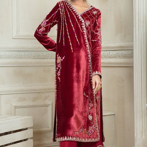 NEW--LATEST และ KURTA ยาวมีสไตล์พร้อมชุด PLAZO บนผ้าไหมประดับประดาลูกปัดแก้วคริสตัล DABKA ทำงานสำหรับงานปาร์ตี้-สวมใส่ @ 2022 - Product Image 1