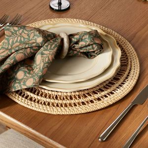 Mantel Individual de ratán tejido redondo elegante, mesa de comedor tapete de hecho a mano, decoración de placa de cargador resistente al calor - Product Image 4