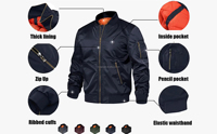 Veste Streetwear pilote universitaire pour hommes vente à chaud veste bombardier d'hiver réversible à fermeture éclair pour le vol en plein air en satin personnalisée pour hommes