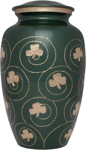 Green and Gold Hand Painted Metal Cremation Urn Adult Solid Metal Funeral Urn Handcrafted Funeral Urn <b>for</b> <b>Ashes</b> Custom SIze - Product Image 2