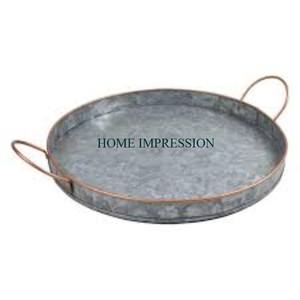 ถาดใส่อาหารทรงรีชุบสังกะสีแบบโบราณพร้อมที่จับโลหะถาดทำด้วยมือสำหรับตกแต่งบ้านและร้านอาหาร - Product Image 2