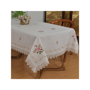 Handcrafted Wjite Cotton Embroidered <b>Table</b> <b>Cloth</b> 280 GSM Durable Washable Texture Perfect For Diwali And Holiday <b>Table</b> Use - Product Image 3
