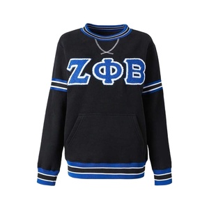 Sudadera Negra con Cuello Redondo Zeta Phi Beta, Bordado Chenille, Ropa de la Hermandad Griega, Sudadera Unisex de Algodón Premium - Product Image 1