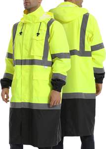 Logo personnalisable jaune fluorescent réfléchissant haute visibilité veste extérieure imperméable polyester longue pluie vêtements de travail gilet de sécurité maille - Product Image 3
