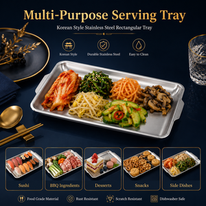 Khay chữ nhật bằng thép không gỉ kiểu Hàn Quốc, màu vàng bạc, dày dặn, dùng để phục vụ đồ ăn, sushi, tráng miệng cho nhà hàng, khách sạn - Product Image 5
