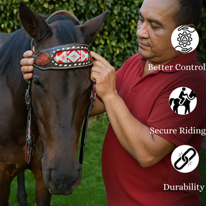 Cabecera de caballo de cuero Premium | Diseño duradero y elegante para mayor comodidad y control | Ideal para entrenamiento, equitación y espectáculo - Product Image 3