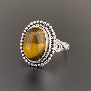 925 Sterling Silver Gold Plated Tiger Eye Gothic Classic <b>Statement</b> <b>Ring</b> 8 Gram Oval Cut Bohemian Handmade Bezel Setting Unisex - Product Image 6