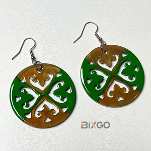 Vietnam Handcrafted Silver Lacquer Earrings Engraved Green Floral Pattern Vintage Wedding Custom Wholesale Fashion <b>Accessory</b> - Product Image 3