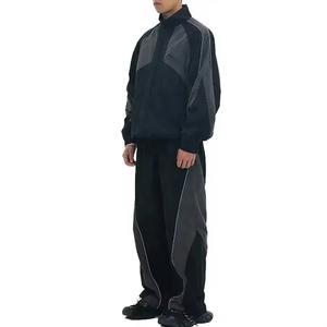 Veste et pantalon de survêtement en nylon imperméable et coupe-vent réfléchissant surdimensionné vierge avec fermeture éclair en polyester personnalisé ensembles de survêtement de jogging survêtement en nylon - Product Image 4