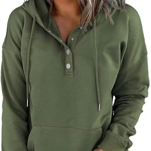 เสื้อสเวตเชิ้ตแขนยาวลำลองสำหรับผู้หญิง ปี 2025 ผ้าฝ้าย 100% ระบายอากาศได้ดี มีซับใน คอปกติดกระดุม มีฮู้ด เหมาะสำหรับฤดูใบไม้ร่วงและฤดูหนาว - Product Image 1