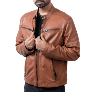 Chaqueta de motociclismo de cuero tostado genuino para hombre clásico chaqueta de moto de cuero de carreras de pista protegida blindada CE para hombre - Product Image 2