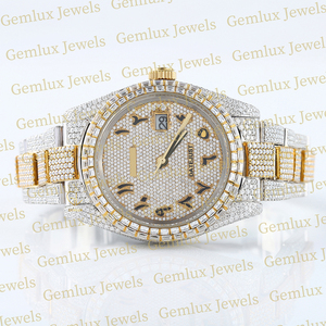 Probador de diamantes Pass de calidad superior Dial árabe D VVS Totalmente helado Moissanite Diamond Baguette Reloj de hip hop de dos tonos para hombres - Product Image 2