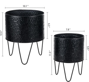 Hammered Iron <b>Planter</b> Pots with Hairpin Legs <b>Stand</b> - Modern Mid-Century Black Powder Coated Indoor Flower Pots - Custom Colors - Product Image 2