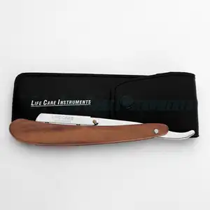 Cut Throat Razor Kit with Wooden Handle Stainless Steel Barber Shaving Razor for Moustache & Beard Shaper Pouch Included
