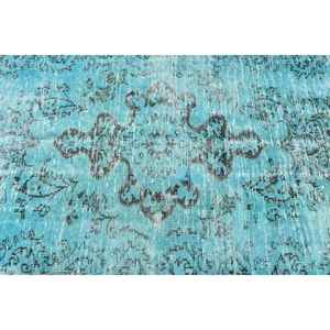 Alfombra Vintage de 3.7x7.4 pies, Alfombra Turca, Alfombra a Cuadros Azul y Negra - Product Image 5