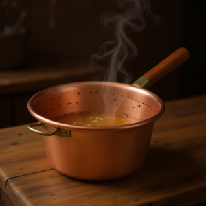 Olla de Cobre Vintage de 28 cm con Asa de Madera, Olla de Gran Capacidad para Sopa y Caldo, Apta para Cocina de Gas e Inducción - Product Image 3