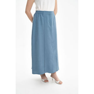 Jupe droite en lin indigo avec taille élastique respirante - Product Image 3