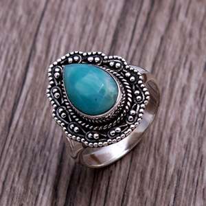 Anillo de piedra de pera hermosa de Plata de Ley 925 hecho a mano turquesa piedra preciosa joyería de boda regalo perfecto para fiestas de mujeres - Product Image 2