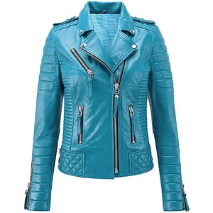 Women's Foxy Premium <b>Leather</b> Motorcycle <b>Jacket</b> Vintage Style <b>Long</b> Racer <b>Jacket</b> with Cotton Filling Premium <b>Leather</b> Vents - Product Image 1