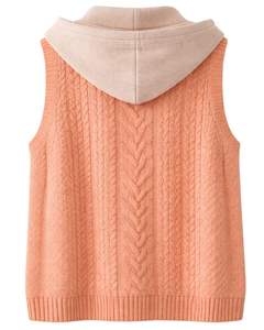 Gilet en tricot à capuche en laine et acrylique pour femme, fabriqué par le fabricant, avec boutons sur le devant, sans manches, cardigan d'hiver avec poches, OEM - Product Image 2