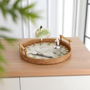 Plateau rond en rotin inspiré de l'océan, coquillage, cadeau de Noël, artisanat pour une décoration de table élégante - Product Image 5