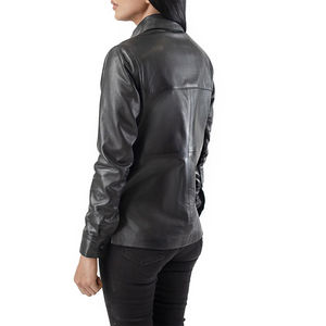 Chemise en cuir véritable pour femme de haute qualité, style motard, formelle, ample, hiver, logo personnalisé, fermeture à boutons, service OEM, différentes couleurs - Product Image 3