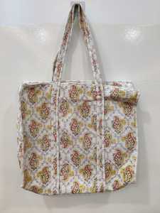 Bolsa de Compras de Algodón Hecha a Mano, Bolsa de Mano para Mujer, Bolsa de Algodón con Estampado de Bloques, Bolsa Grande Acolchada y Espaciosa para Viajes y Uso Diario - Product Image 2