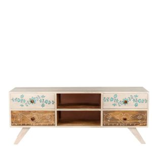 Consola de TV de madera con mango Athens con acabado blanco de socorro Diseño ecléctico Juego de sala de estar para televisores de hasta 43" - Product Image 4