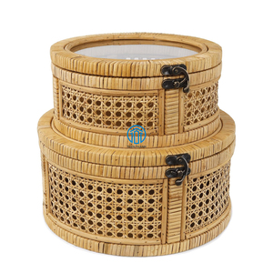 <b>Vintage</b> Rattan Cane Round Box Set of 2 Rattan Wood <b>Boxes</b> Unique Rattan Woven Gift Box Made in Viet Nam - Product Image 6