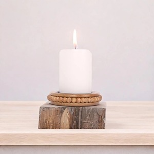 Porte-bougie rond en bois artistique avec motif de perles pour la décoration de la maison, l'affichage sur l'étagère, la table à manger, l'accent de la chambre à coucher, en provenance d'Inde - Product Image 4