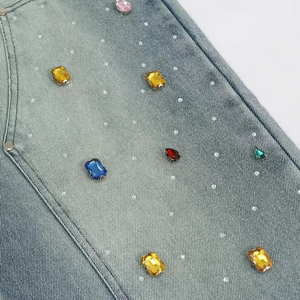 Nouveau style 2026 – Jean décontracté pour homme, streetwear, taille haute, en denim, sur mesure, avec strass tendance - Product Image 6