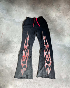 Pantalones de chándal informales de algodón y forro polar para hombre, lavado ácido personalizado, llamarada, decoración de encaje desteñido al sol, cintura elástica apilada para dobladillo crudo, corte Edg - Product Image 3