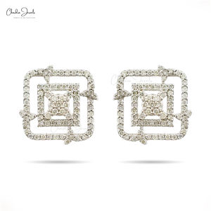 Pendientes de Diamantes en Forma Cuadrada de 1.3 Quilates, Oro Blanco Sólido de 18K, Joyería Fina, Regalo de Boda y Aniversario, Listos para Enviar - Product Image 1