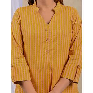 Kurti Casual con Rayas Amarillas Estampadas, Talla XS, Largo hasta la Rodilla, Decoración de Diamantes, Transpirable, Natural, para Mujer de Oficina, Estilo Chino - Product Image 2